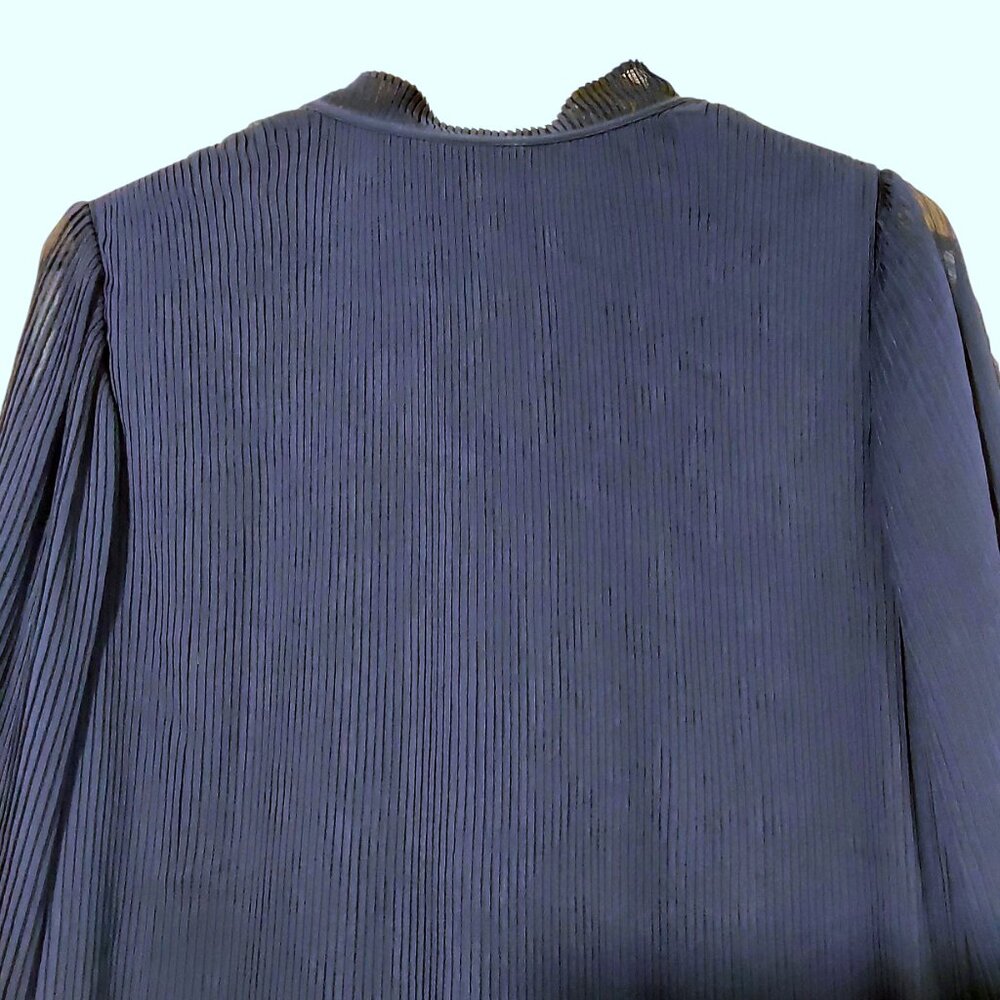 NWT Pleated Chiffon DKNY Dress XL Navy High Neck Wedding Guest/Church/Work - 14W - Picture 7 of 11